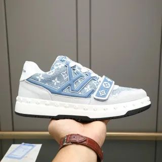 Louis Vuitton LV Trainer Zapatillas Lifestyle Lona Monogramada Cierre de Correa Dual Azul Blanco