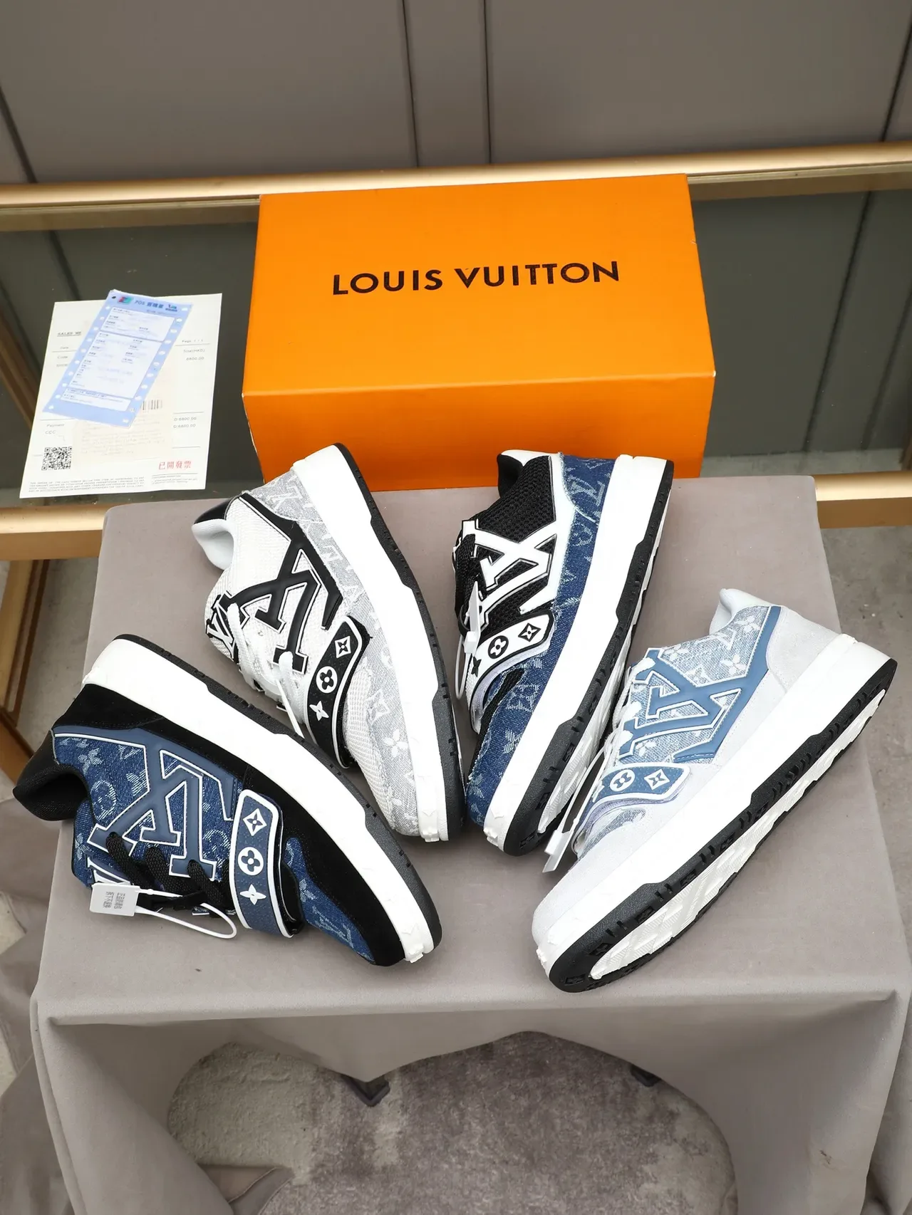 Louis Vuitton LV Trainer Blue White Monogrammed Canvas Dual Strap Closure Lifestyle Sneakers 2
