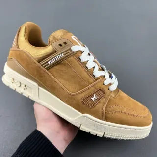 Louis Vuitton LV Trainer Brown Beige Suede And Leather Upper Chunky Platform Sole Lifestyle Sneakers