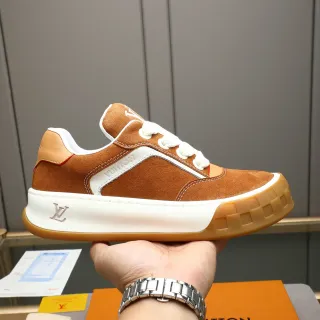 Louis Vuitton LV Trainer Brown Beige Suede Upper White Leather Side Stripe Lifestyle Sneakers