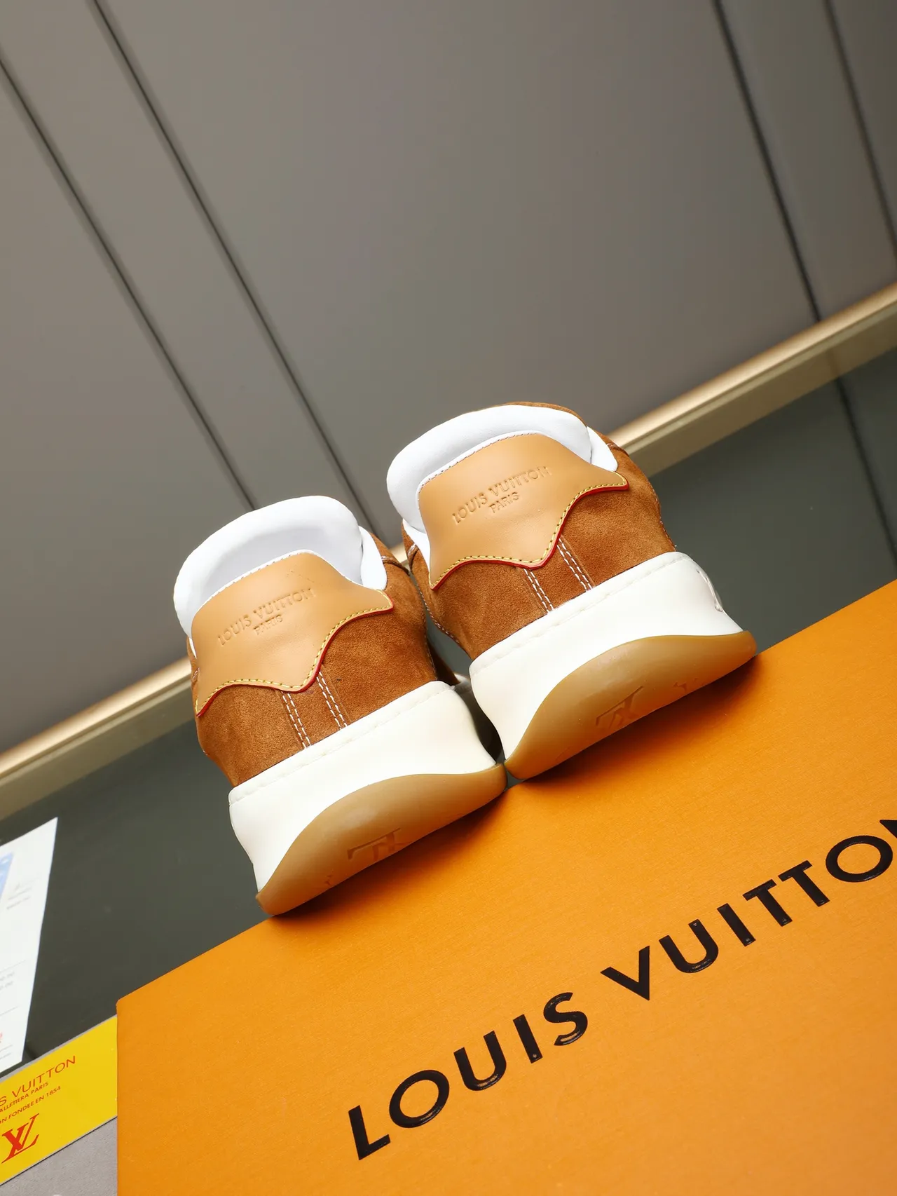 Louis Vuitton LV Trainer Brown Beige Suede Upper White Leather Side Stripe Lifestyle Sneakers 3