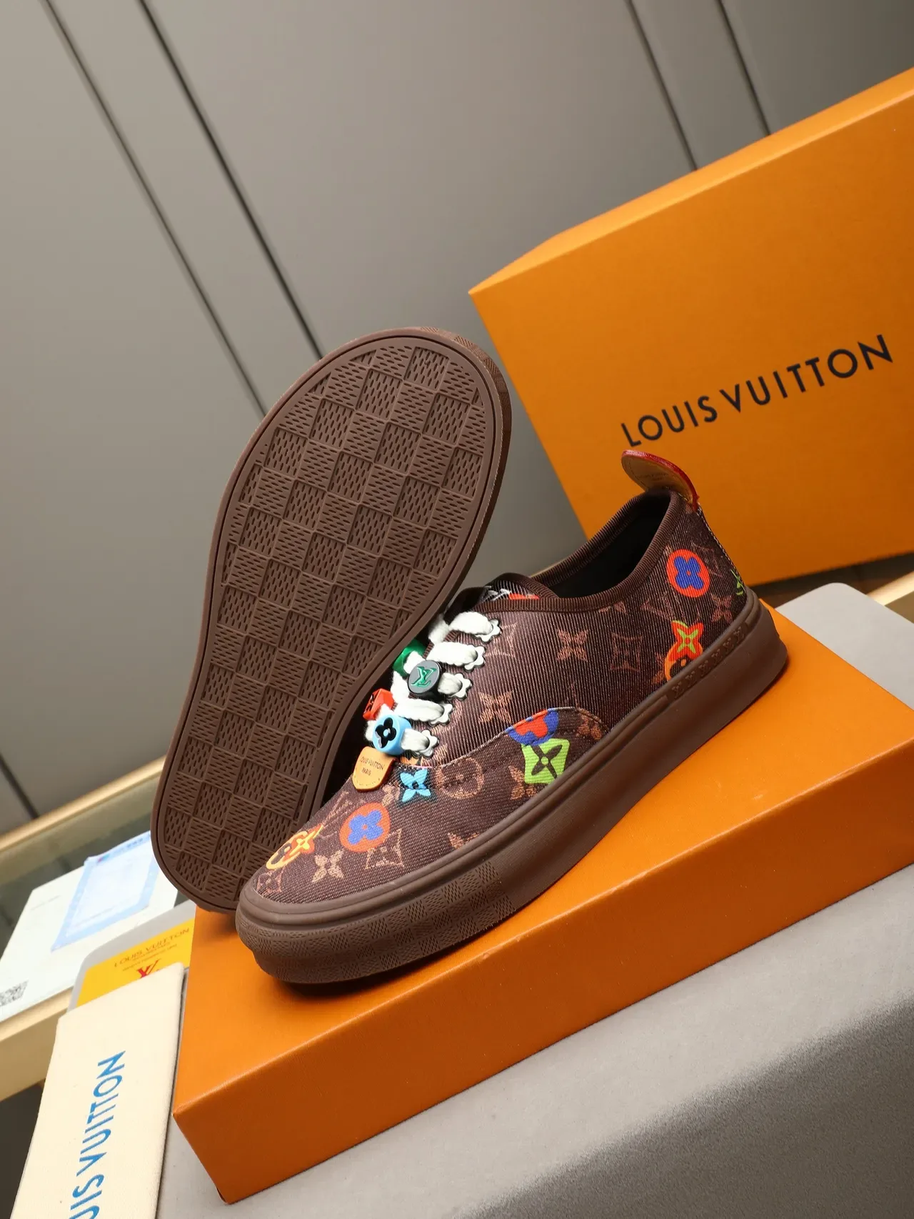 Louis Vuitton LV Trainer Brown Multicolor Monogram Canvas Floral Motifs Lifestyle Sneakers 5