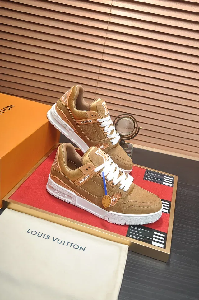 Louis Vuitton LV Trainer Brown White Layered Leather Upper Sculpted Midsole Lifestyle Sneakers 4