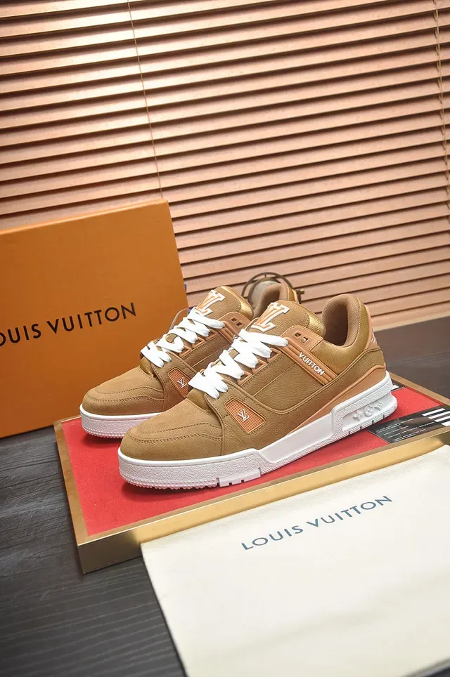 Louis Vuitton LV Trainer Brown White Layered Leather Upper Sculpted Midsole Lifestyle Sneakers 5