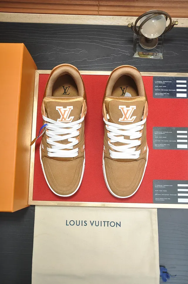 Louis Vuitton LV Trainer Brown White Layered Leather Upper Sculpted Midsole Lifestyle Sneakers 6