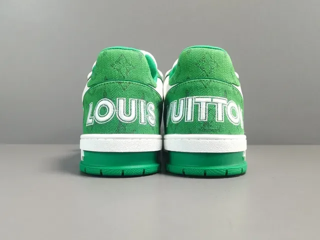 Louis Vuitton LV Trainer Green White Baskets Lifestyle Basses Avec Dessus En Maille Et Tissu Textil En Stratification 13