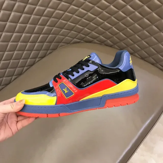 Louis Vuitton LV Trainer Sneakers Lifestyle Multicolores Panneaux Bloqués Patente Glossy Overlays 4