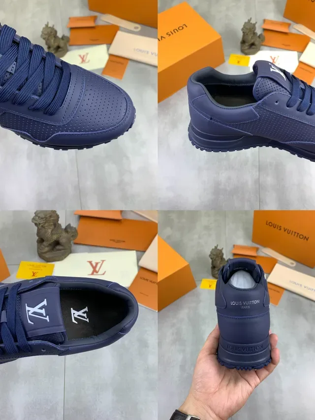 Louis Vuitton LV Trainer Navy Perforated Leather Upper Layered Synthetic Overlays Lifestyle Sneakers 3