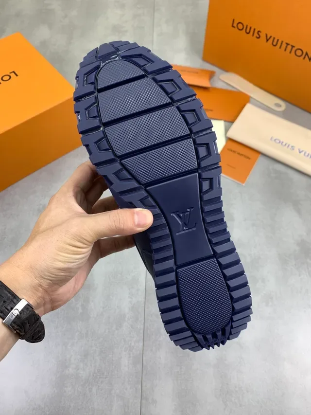 Louis Vuitton LV Trainer Navy Perforated Leather Upper Layered Synthetic Overlays Lifestyle Sneakers 4