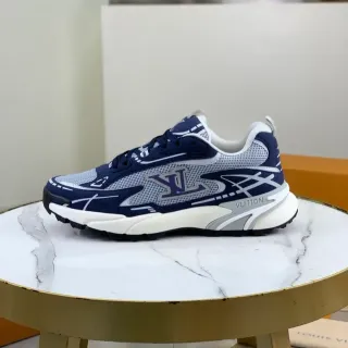Louis Vuitton LV Trainer Navy White Chunky Sculpted Midsole Mesh And Suede Overlay Lifestyle Sneakers