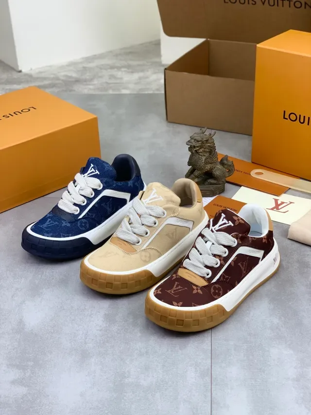 Louis Vuitton LV Trainer Navy White Monogram Denim Canvas Side Stripe Lifestyle Sneakers 2