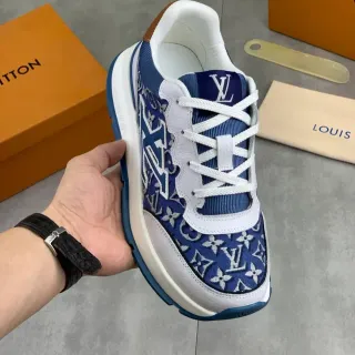 Louis Vuitton LV Trainer Navy White Monogram Jacquard Upper Leather Overlays Lifestyle Sneakers