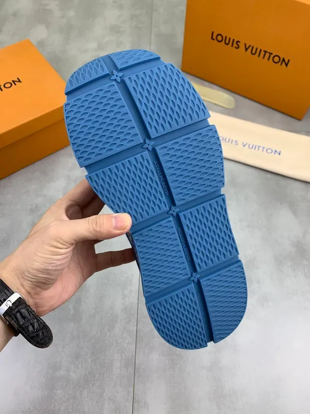 Louis Vuitton LV Trainer Navy White Monogram Jacquard Upper Leather Overlays Lifestyle Sneakers 2