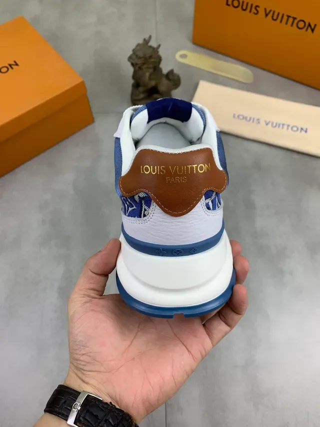 Louis Vuitton LV Trainer Navy White Monogram Jacquard Upper Leather Overlays Lifestyle Sneakers 3