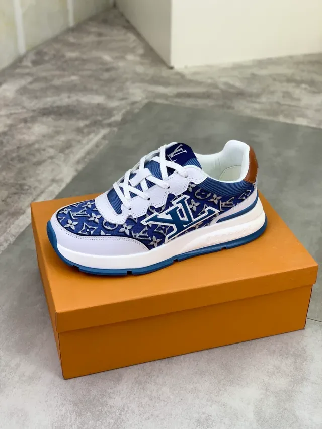 Louis Vuitton LV Trainer Navy White Monogram Jacquard Upper Leather Overlays Lifestyle Sneakers 4