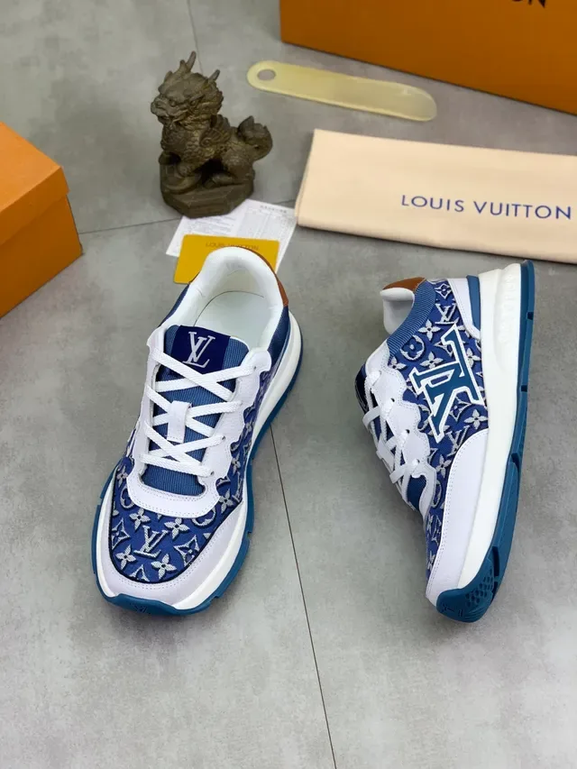 Louis Vuitton LV Trainer Navy White Monogram Jacquard Upper Leather Overlays Lifestyle Sneakers 5