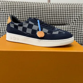 Louis Vuitton LV Trainer নেভি হোয়াইট সুয়েড উপর চেকারবোর্ড জ্যাকার্ড প্যানেল লাইফস্টাইল স্নিকার্স