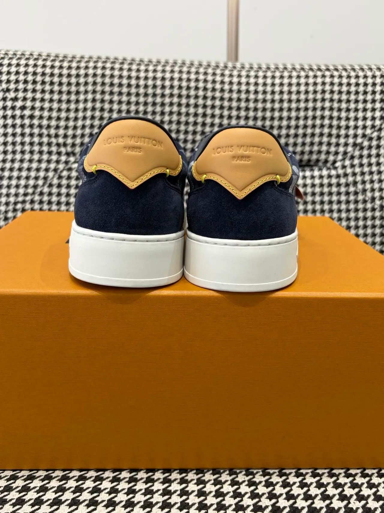 Louis Vuitton LV Trainer Navy White Suede Upper Checkerboard Jacquard Panel Lifestyle Sneakers 3