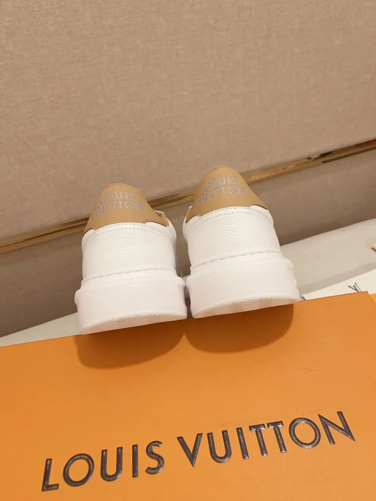 Louis Vuitton LV Trainer White Beige Leather Gold Logo Panel Lifestyle Sneakers 3