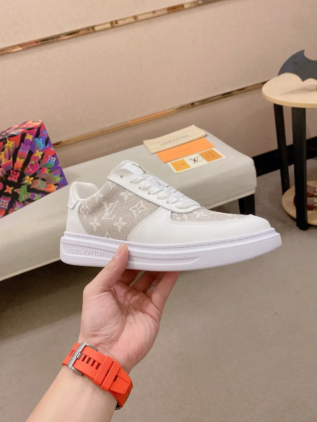 Louis Vuitton LV Trainer White Beige Monogram Canvas Panel Leather Overlays Lifestyle Sneakers 4