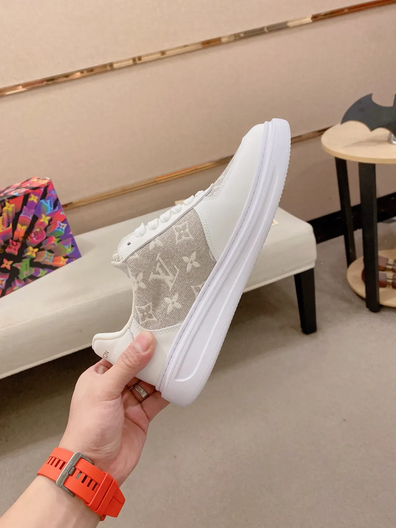 Louis Vuitton LV Trainer White Beige Monogram Canvas Panel Leather Overlays Lifestyle Sneakers 5