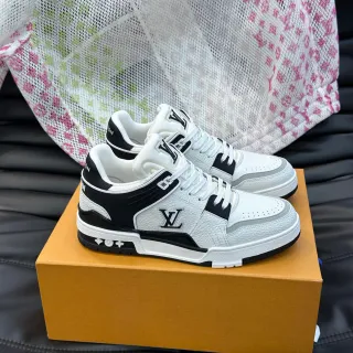 Louis Vuitton LV Trainer zapatillas lifestyle blanco negro construcción cuero capas panel lateral monogramado