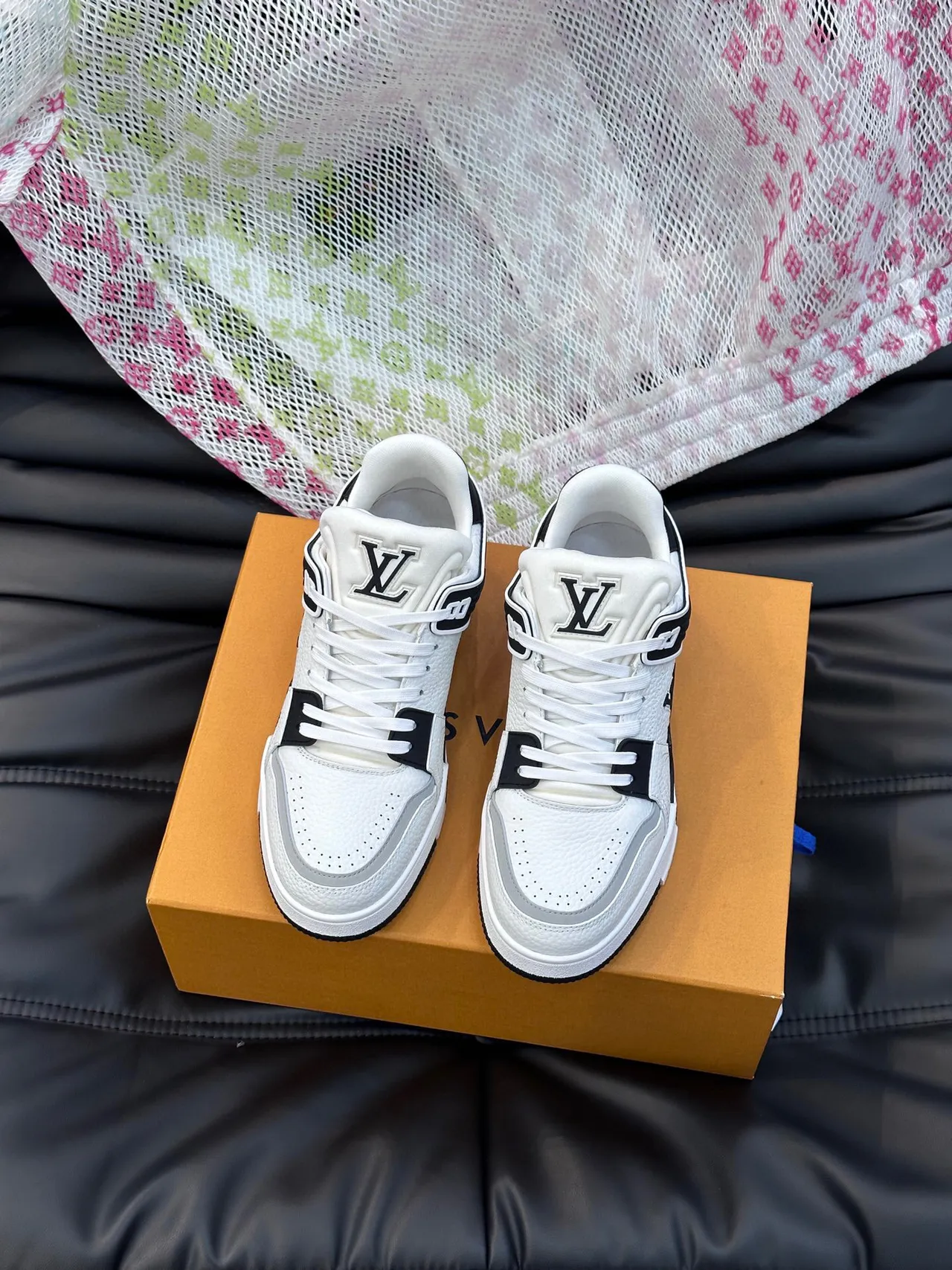 Louis Vuitton LV Trainer White Black Layered Leather Construction Monogrammed Side Panel Lifestyle Sneakers 3