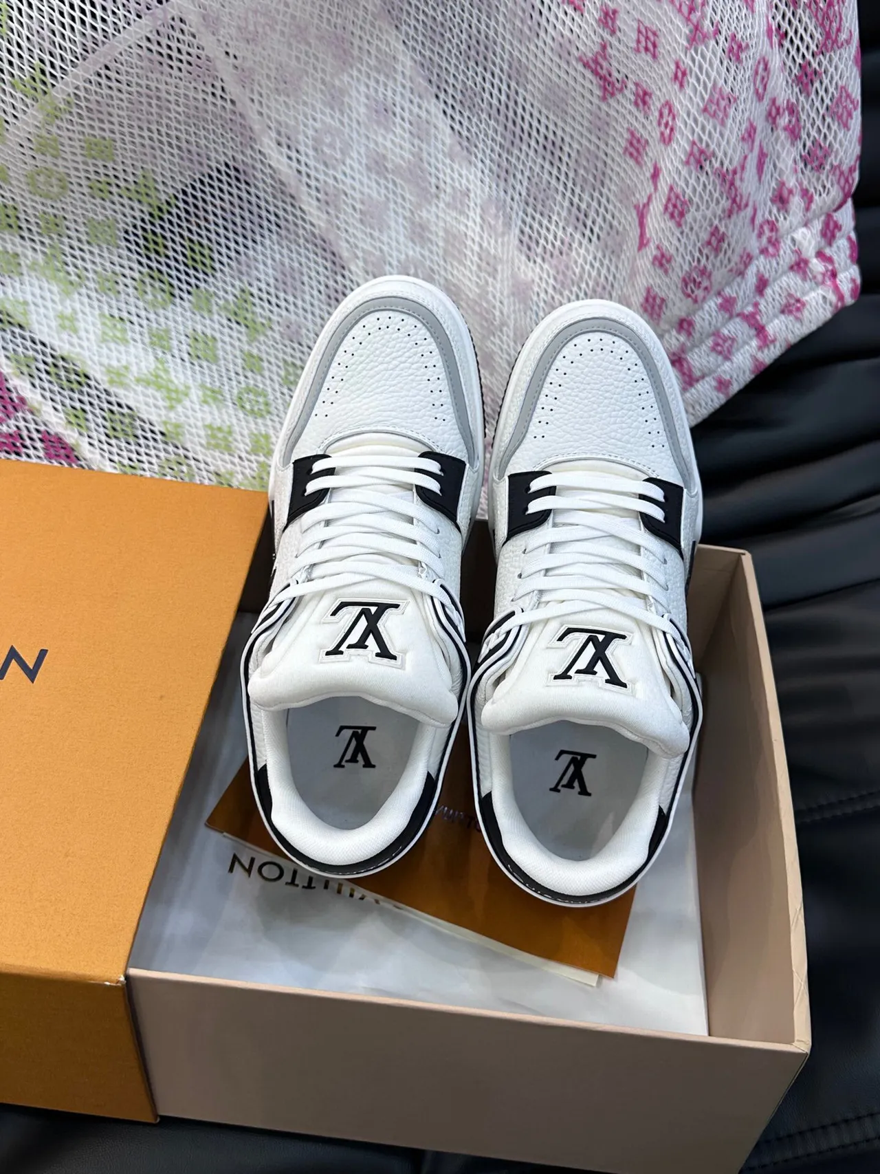 Louis Vuitton LV Trainer White Black Layered Leather Construction Monogrammed Side Panel Lifestyle Sneakers 5