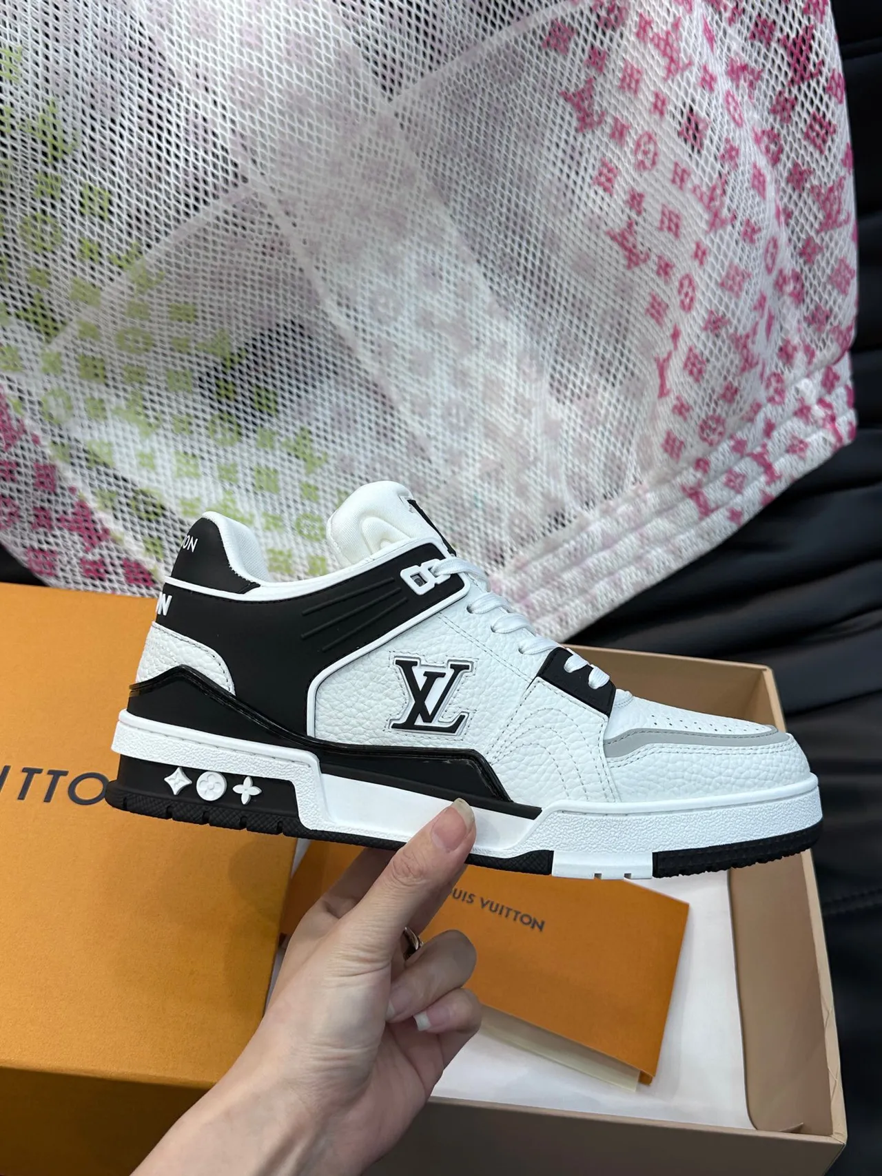 Louis Vuitton LV Trainer White Black Layered Leather Construction Monogrammed Side Panel Lifestyle Sneakers 6
