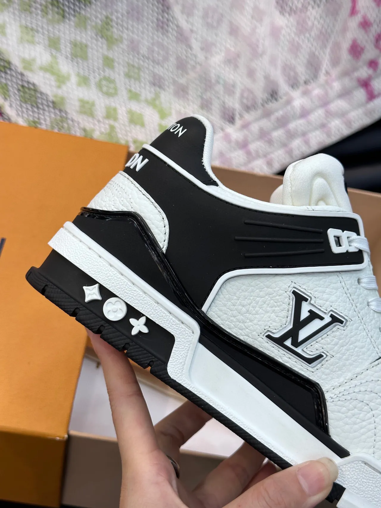 Louis Vuitton LV Trainer White Black Layered Leather Construction Monogrammed Side Panel Lifestyle Sneakers 8