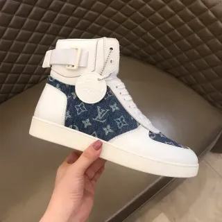 Louis Vuitton LV Trainer White Blue High-Top Denim Monogram Panel Lifestyle Sneakers