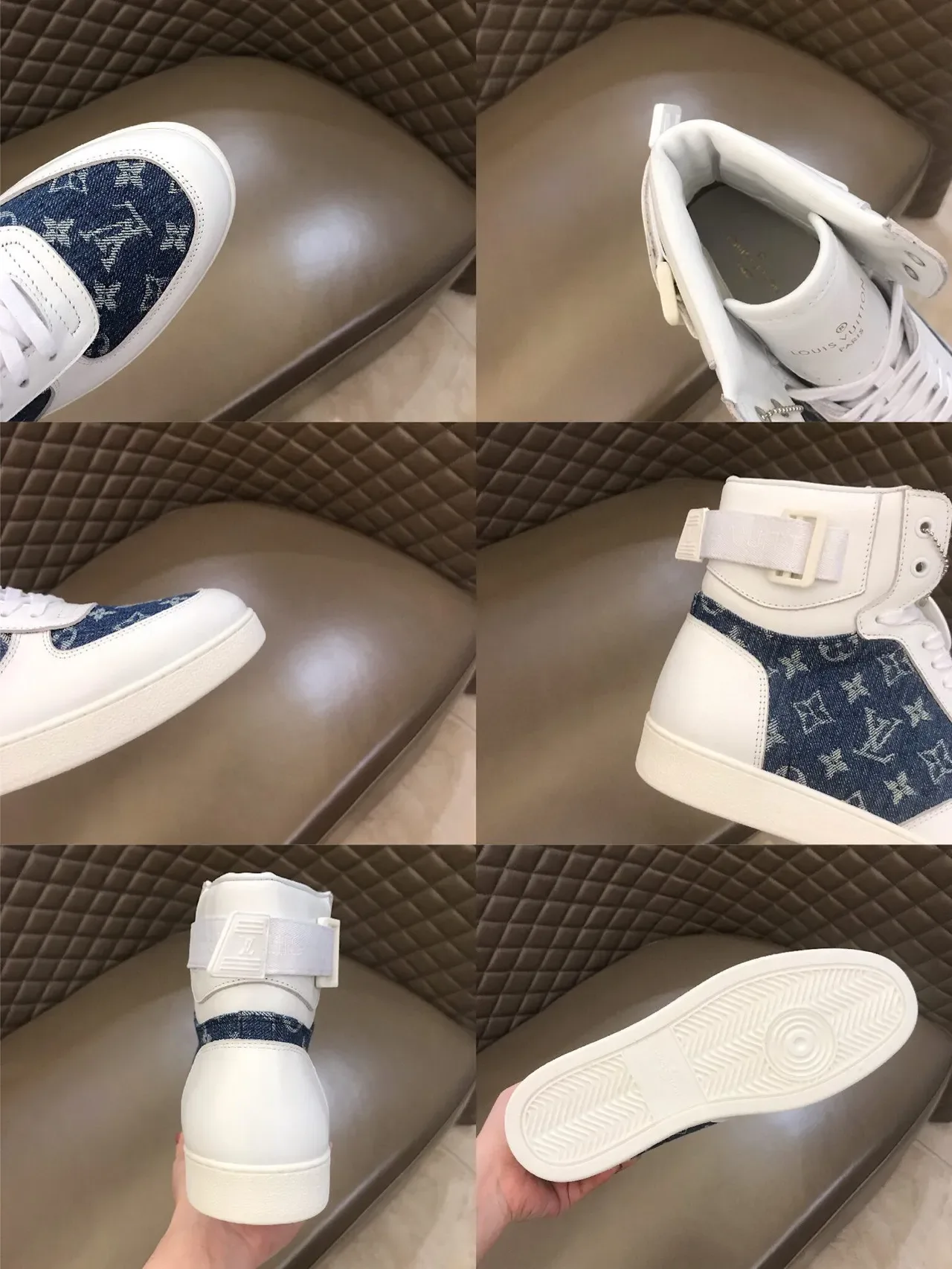 Louis Vuitton LV Trainer White Blue High-Top Denim Monogram Panel Lifestyle Sneakers 2