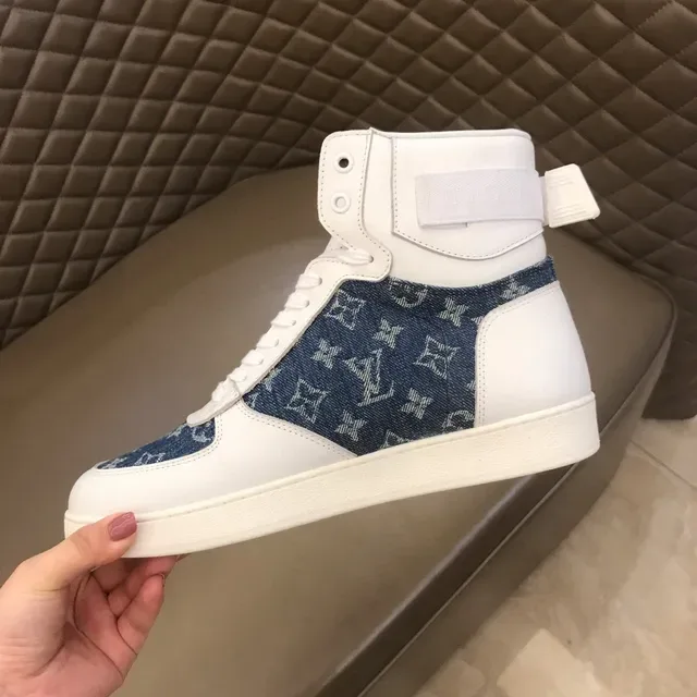 Louis Vuitton LV Trainer White Blue High-Top Denim Monogram Panel Lifestyle Sneakers 3