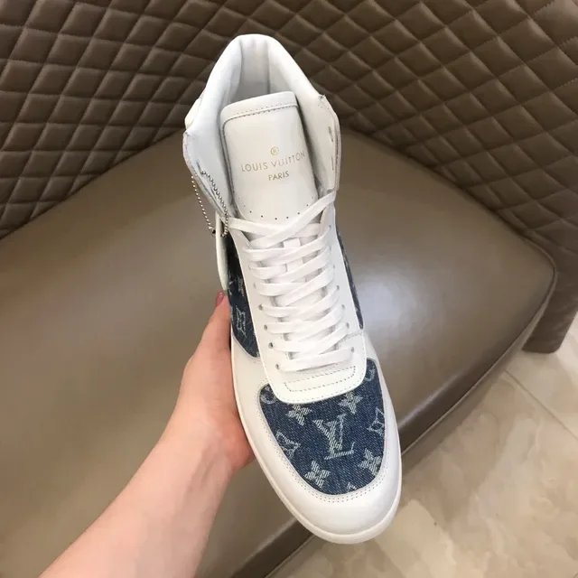 Louis Vuitton LV Trainer White Blue High-Top Denim Monogram Panel Lifestyle Sneakers 4