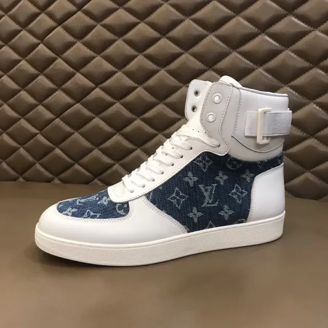 Louis Vuitton LV Trainer White Blue High-Top Denim Monogram Panel Lifestyle Sneakers 5