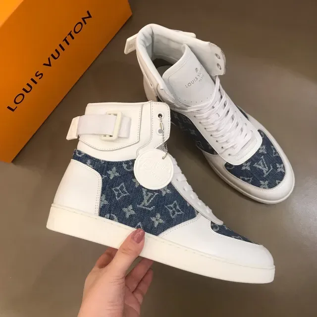 Louis Vuitton LV Trainer White Blue High-Top Denim Monogram Panel Lifestyle Sneakers 7