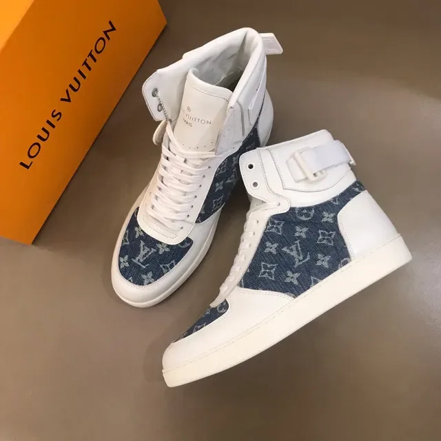 Louis Vuitton LV Trainer White Blue High-Top Denim Monogram Panel Lifestyle Sneakers 8