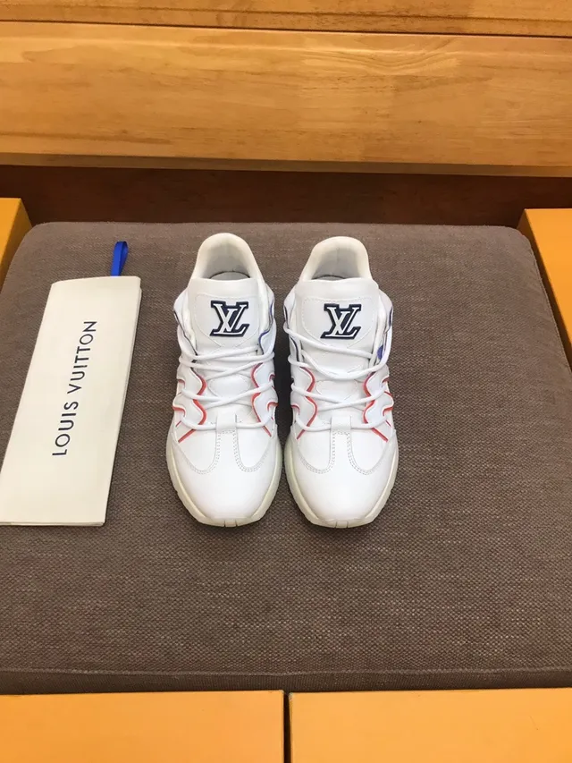 Louis Vuitton LV Trainer White Blue Leather Upper Sculpted Sole Chunky Sneakers 2