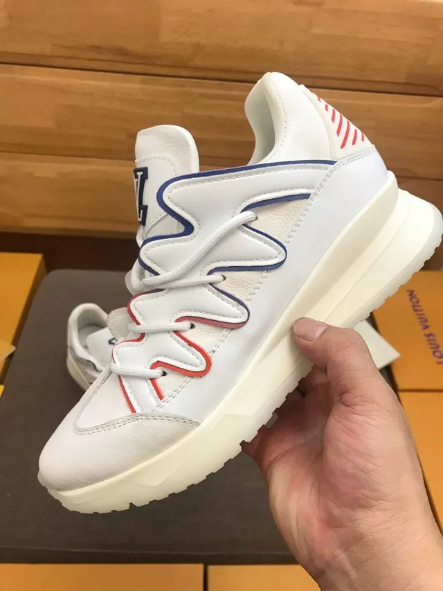 Louis Vuitton LV Trainer White Blue Leather Upper Sculpted Sole Chunky Sneakers 4