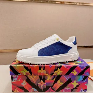 Louis Vuitton LV Trainer Blanco Azul Bajo en la parte superior de cuero y monograma de lona lifestyle sneakers