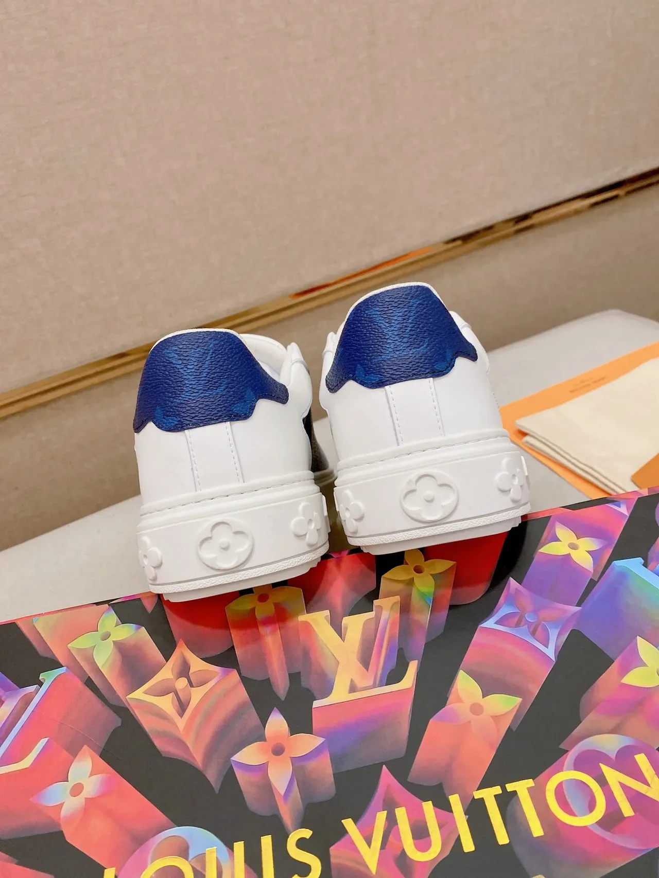 Louis Vuitton LV Trainer White Blue Low-Top Leather And Monogram Canvas Lifestyle Sneakers 3