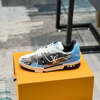 Louis Vuitton LV Trainer White Blue Monogram-Printed Color-Blocked Lifestyle Sneakers