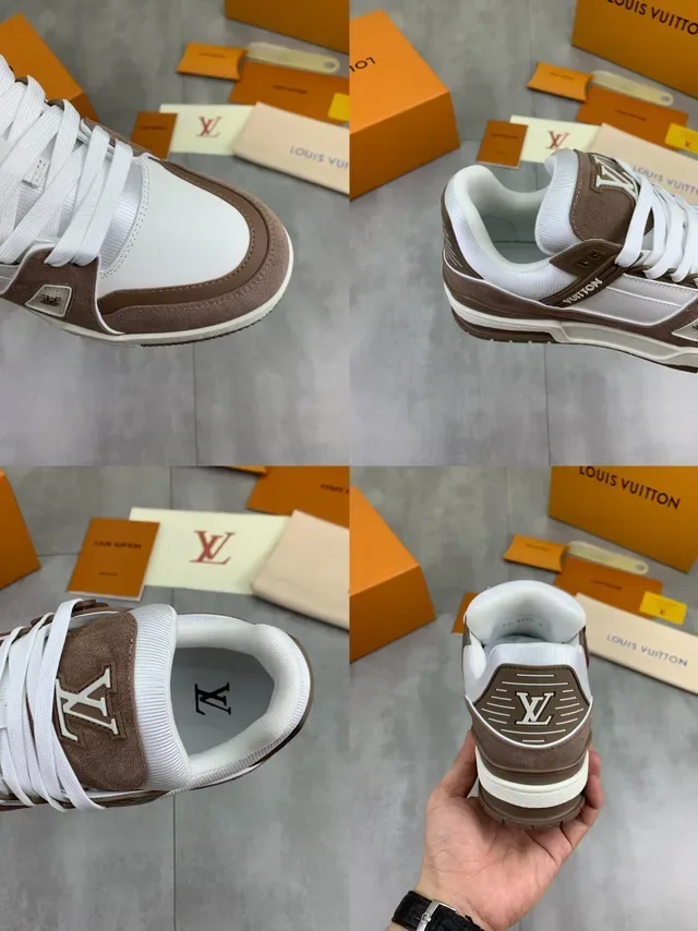 লুই ভিতোন LV Trainer সাদা বাদামি লেয়ার্ড সুয়েড এবং চামড়ার আপার ওয়াইড স্কাল্প্টেড মিডসোল লাইফস্টাইল স্নিকার 2