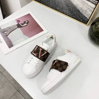 Louis Vuitton LV Trainer blanco marrón cuero Monogram Strap estilo de vida zapatillas