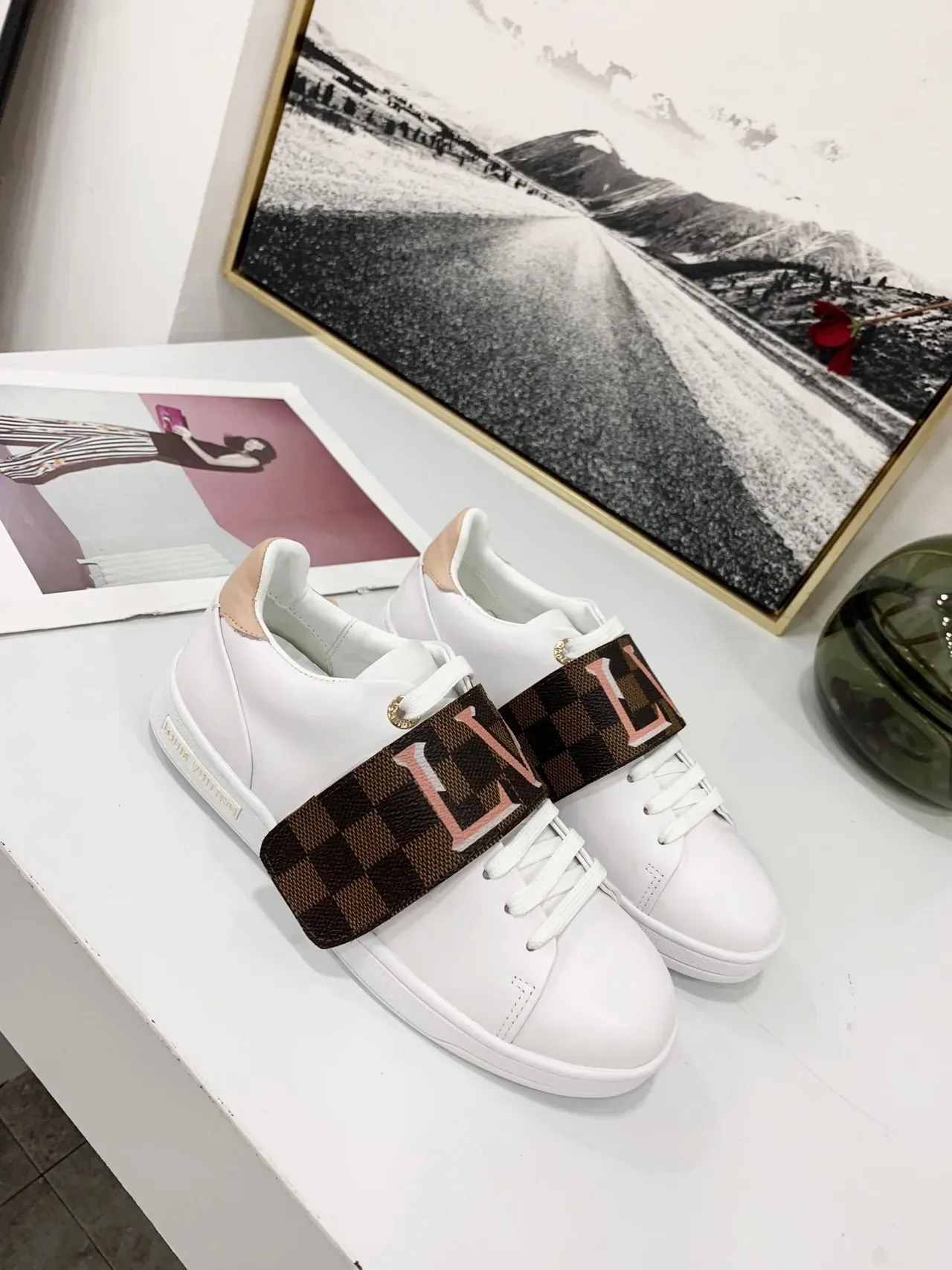 Louis Vuitton LV Trainer White Brown Leather Monogram Strap Lifestyle Sneakers 2