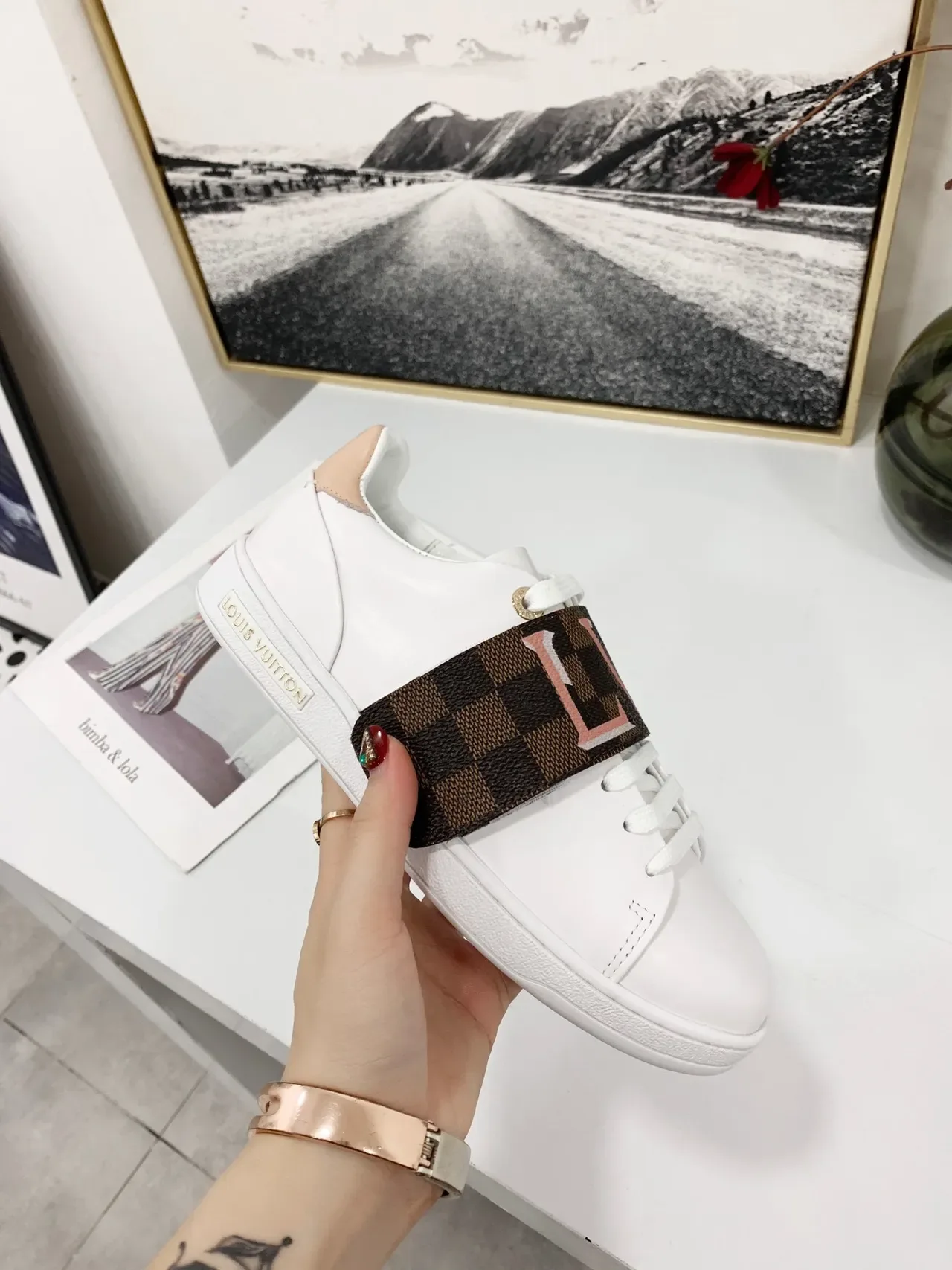 Louis Vuitton LV Trainer White Brown Leather Monogram Strap Lifestyle Sneakers 3
