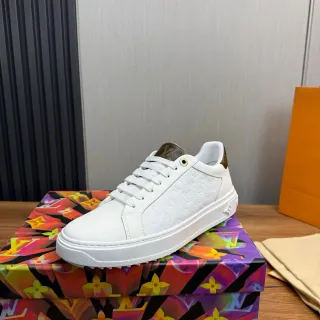 Louis Vuitton LV Trainer Blanco Marrón Cuero Superior Monogram Etiqueta de Talón Sneakers de Estilo de Vida