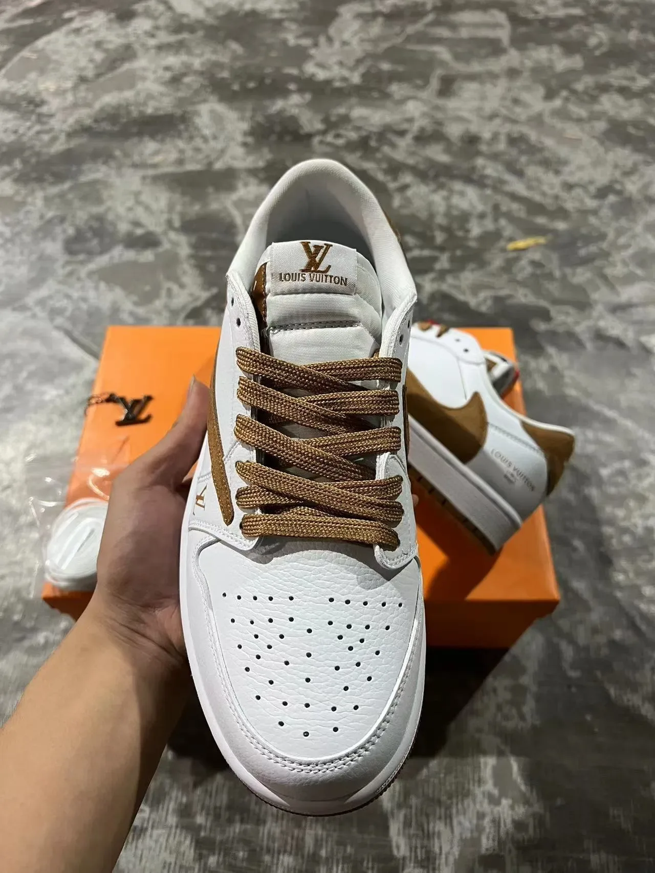 Louis Vuitton LV Trainer White Brown Leather Upper Tan Suede Overlays Lifestyle Sneakers 3