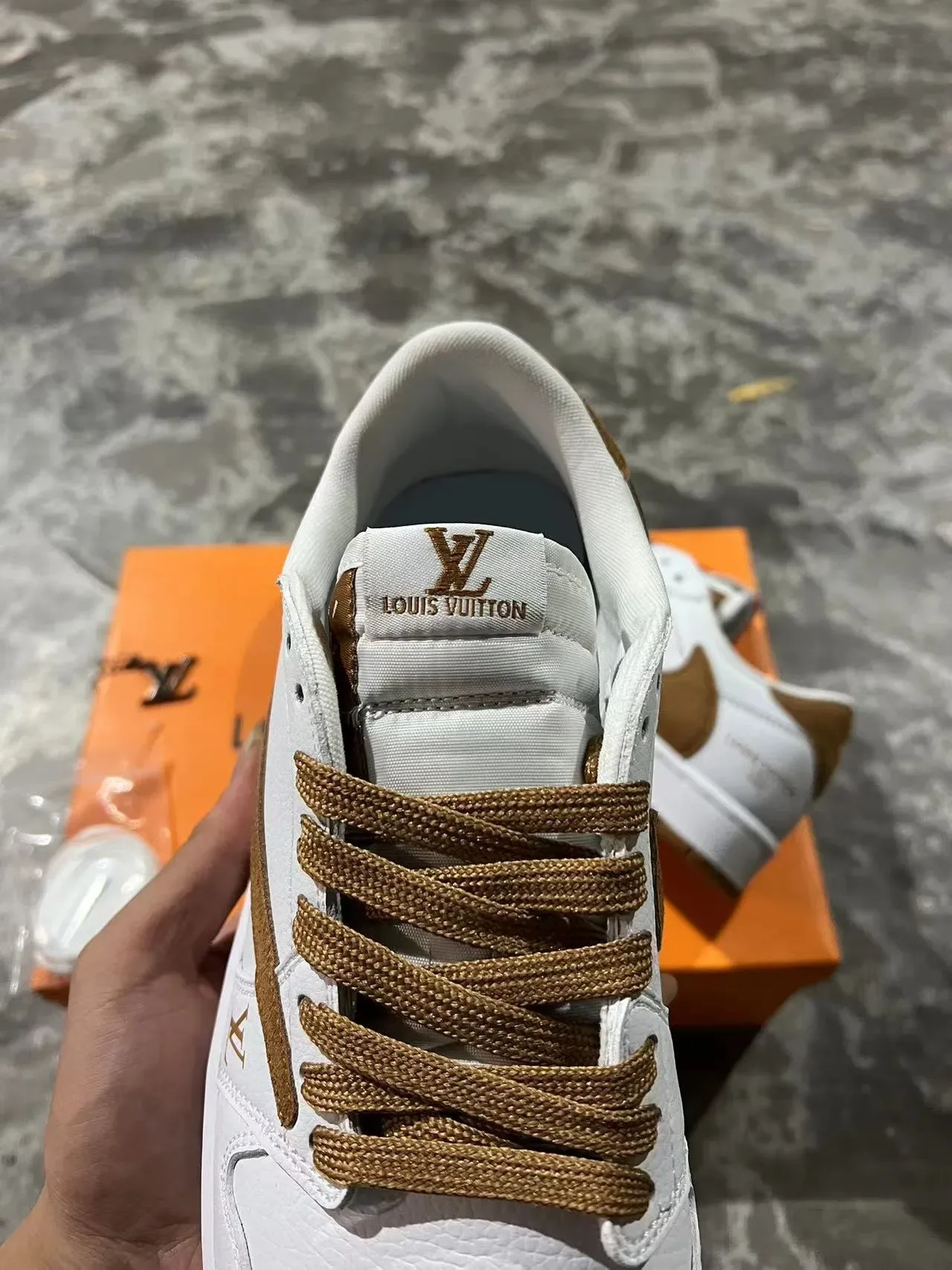 Louis Vuitton LV Trainer White Brown Leather Upper Tan Suede Overlays Lifestyle Sneakers 4