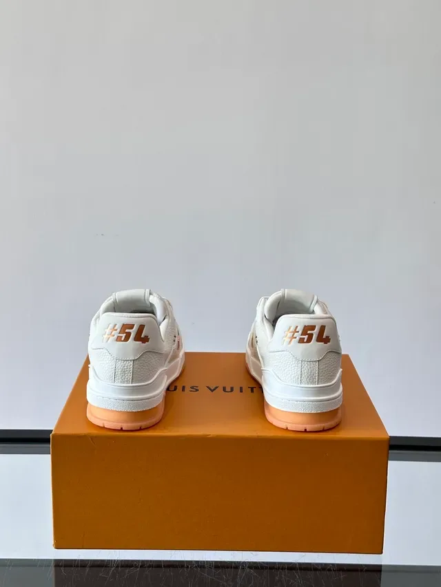 Louis Vuitton LV Trainer White Brown Textured Leather Upper Perforated Detailing Lifestyle Sneakers 3